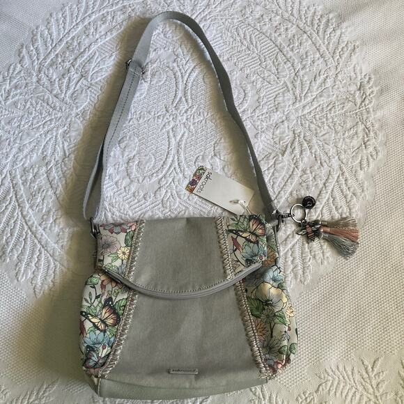 NWT sakroots Artist Circle Foldover Crossbody Bag Bumble Bee Charm In Bloom Gray - Picture 1 of 12